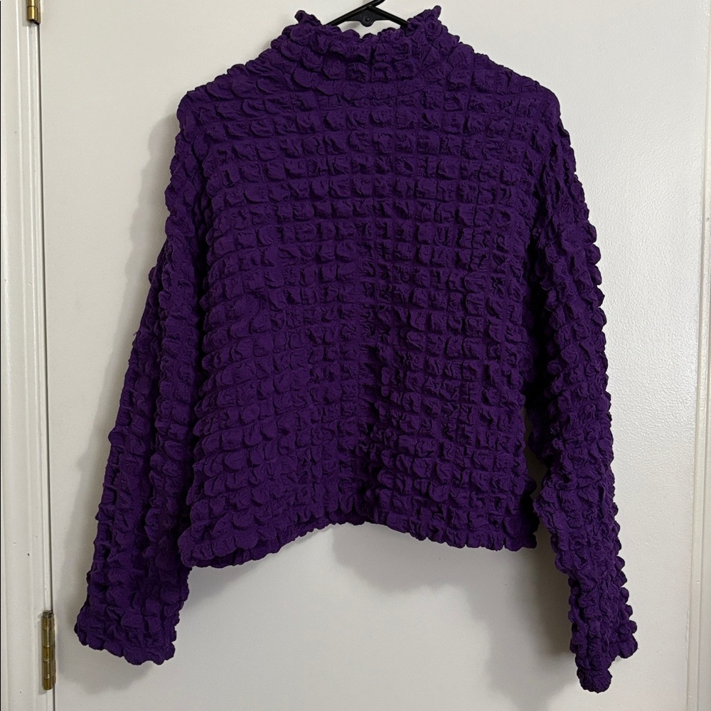 Purple Textured Bubble Knit Women's Sweater Top